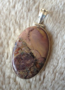 Zilveren edelsteen hanger ovale Butterfly Jasper